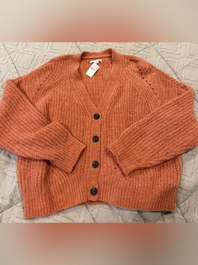 American Eagle Outfitters Rust Button-Front Knit Cardigan